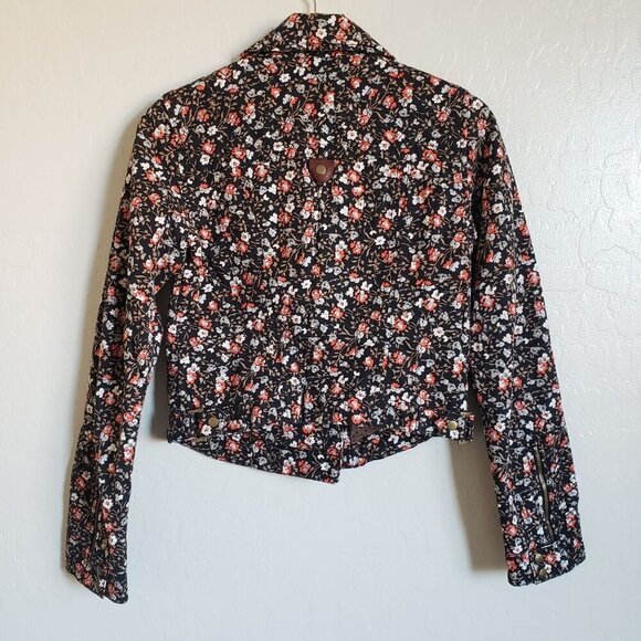 Anthropologie Hei Hei Tinsley Floral Moto Zip Jacket Black Sz 4 Dark Cottagecore - Picture 7 of 12